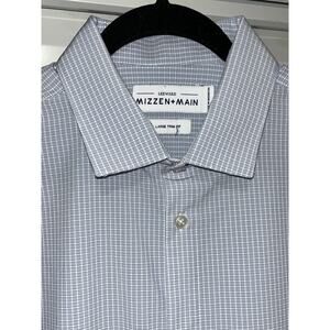 Mizzen+Main Leeward Mens Large Trim Fit Blue Check Stretch Dress Shirt (193)